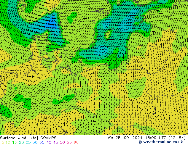 Surface wind COAMPS We 25.09.2024 18 UTC