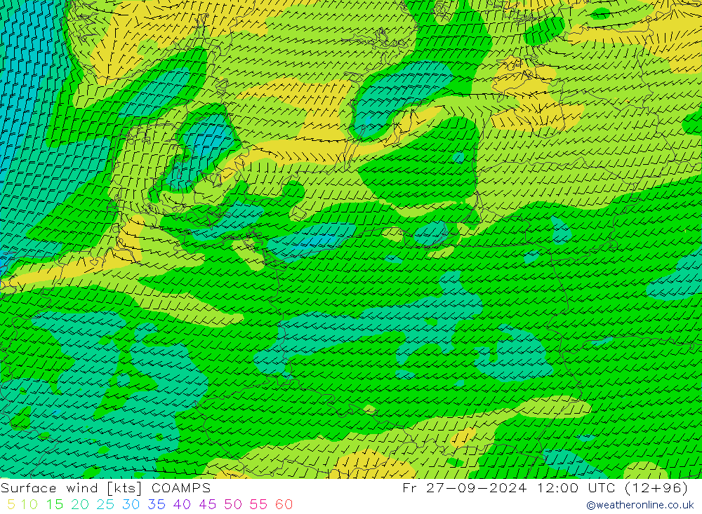 Surface wind COAMPS Fr 27.09.2024 12 UTC