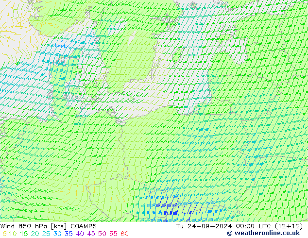 Wind 850 hPa COAMPS Tu 24.09.2024 00 UTC