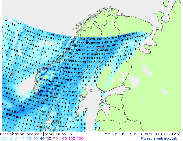 Precipitation accum. COAMPS Qua 25.09.2024 00 UTC