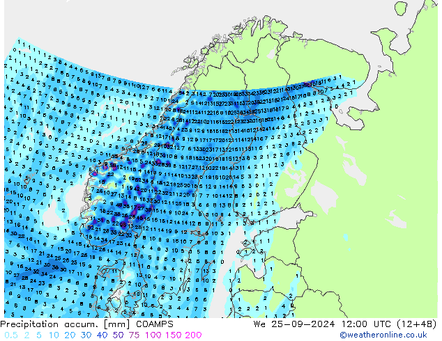 Précipitation accum. COAMPS mer 25.09.2024 12 UTC