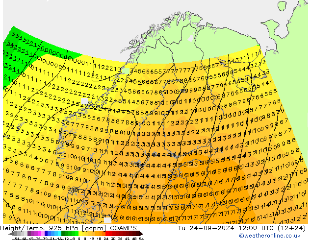 Height/Temp. 925 hPa COAMPS wto. 24.09.2024 12 UTC