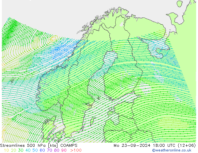 Streamlines 500 hPa COAMPS Mo 23.09.2024 18 UTC