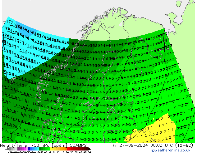 Height/Temp. 700 hPa COAMPS Fr 27.09.2024 06 UTC