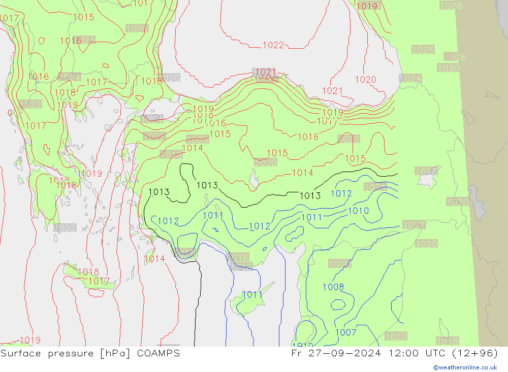 Surface pressure COAMPS Fr 27.09.2024 12 UTC