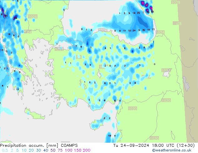 Precipitation accum. COAMPS Út 24.09.2024 18 UTC