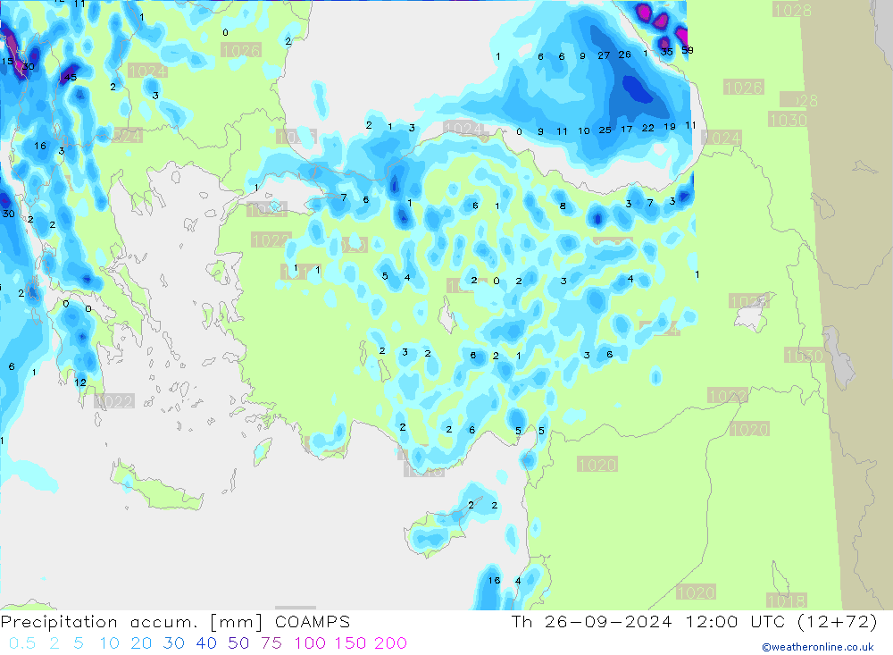 Precipitation accum. COAMPS Th 26.09.2024 12 UTC