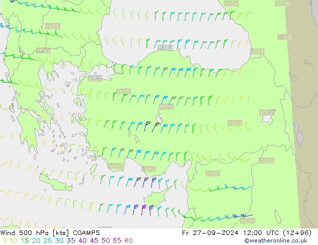 Wind 500 hPa COAMPS Fr 27.09.2024 12 UTC