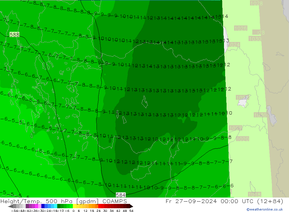 Height/Temp. 500 hPa COAMPS Fr 27.09.2024 00 UTC