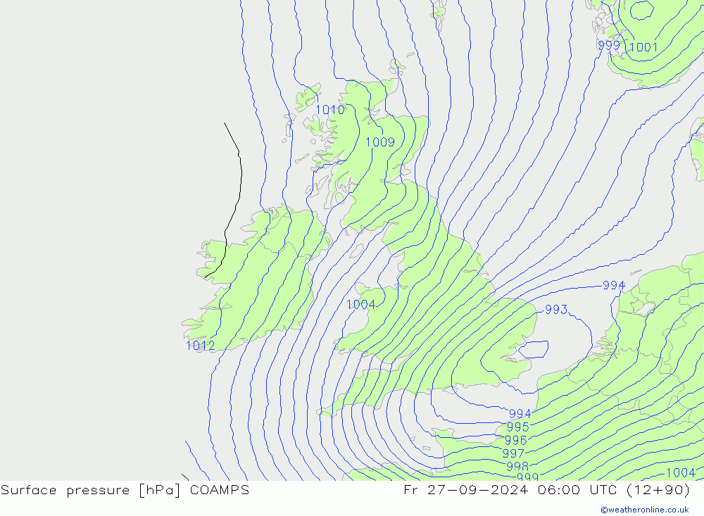 Surface pressure COAMPS Fr 27.09.2024 06 UTC