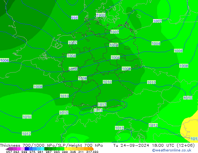 Schichtdicke 700-1000 hPa COAMPS Di 24.09.2024 18 UTC