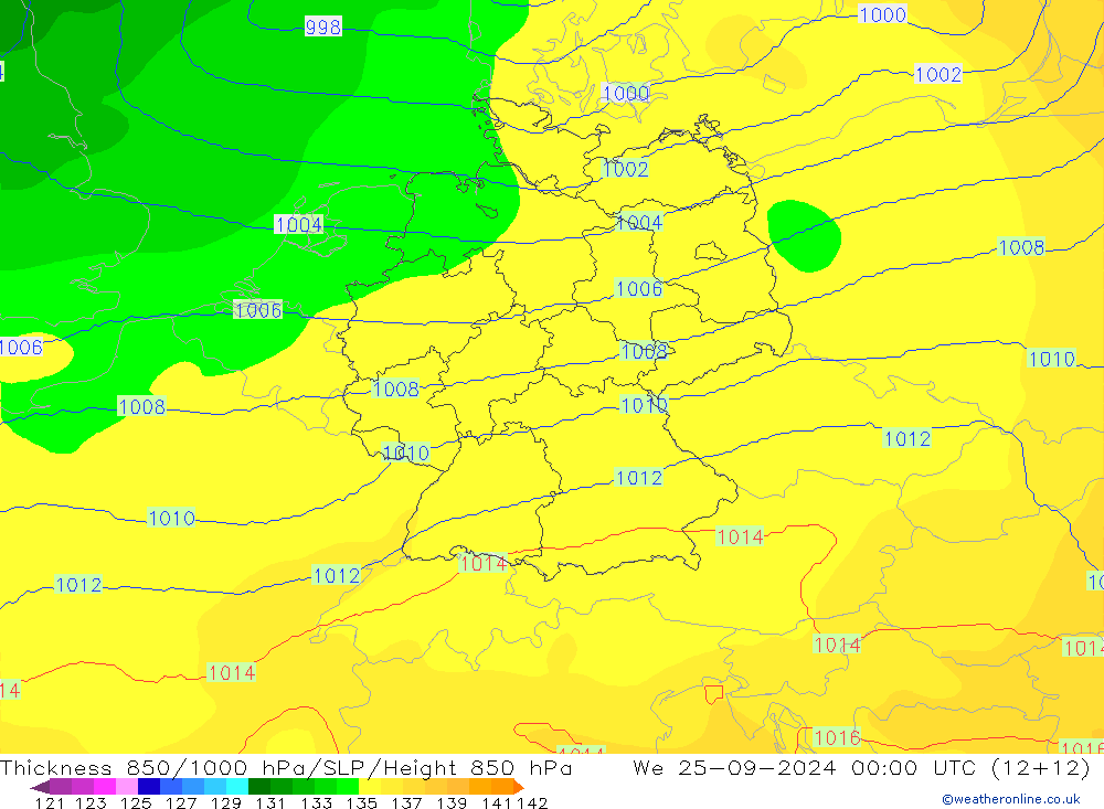 Thck 850-1000 hPa COAMPS 星期三 25.09.2024 00 UTC