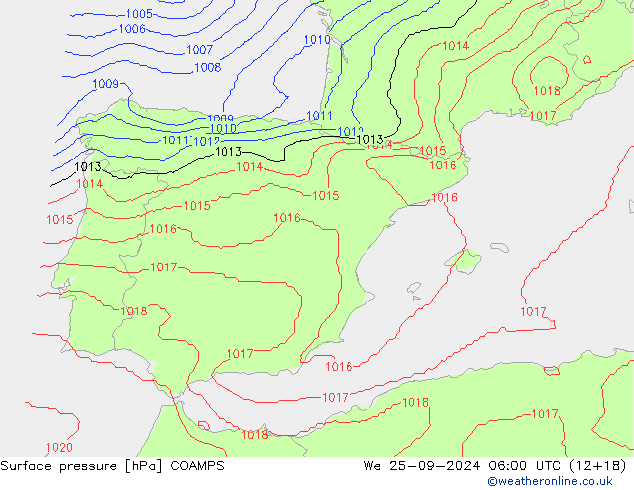 Surface pressure COAMPS We 25.09.2024 06 UTC