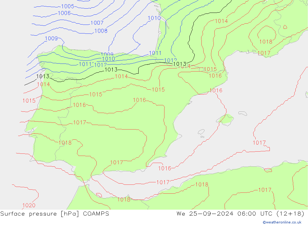 pression de l'air COAMPS mer 25.09.2024 06 UTC