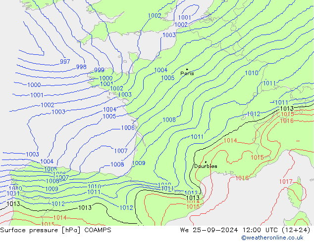 Surface pressure COAMPS We 25.09.2024 12 UTC