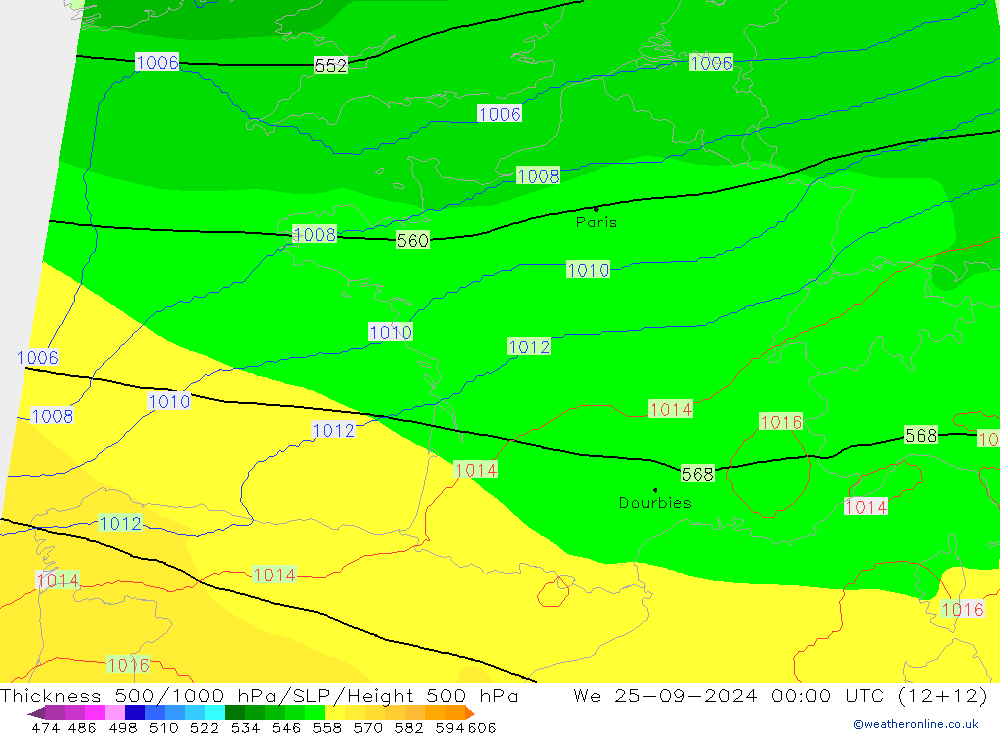 Thck 500-1000hPa COAMPS mer 25.09.2024 00 UTC