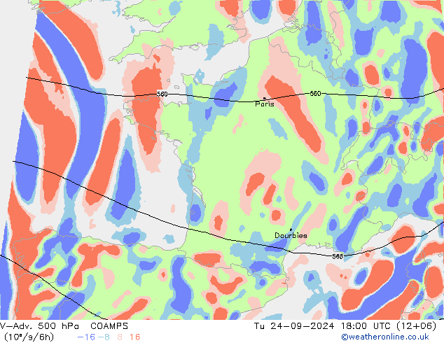 V-Adv. 500 гПа COAMPS вт 24.09.2024 18 UTC