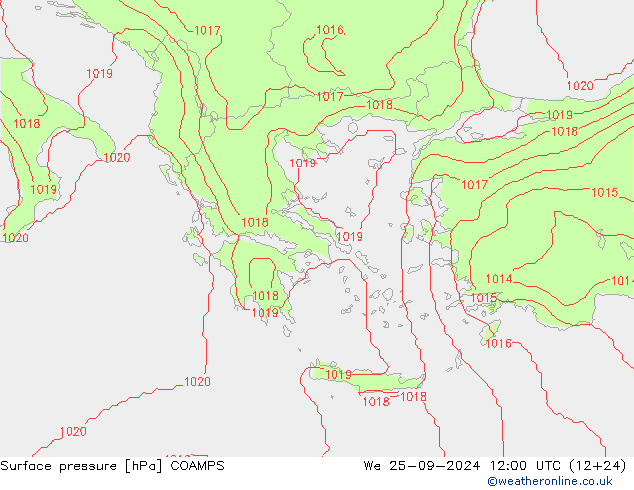 Surface pressure COAMPS We 25.09.2024 12 UTC