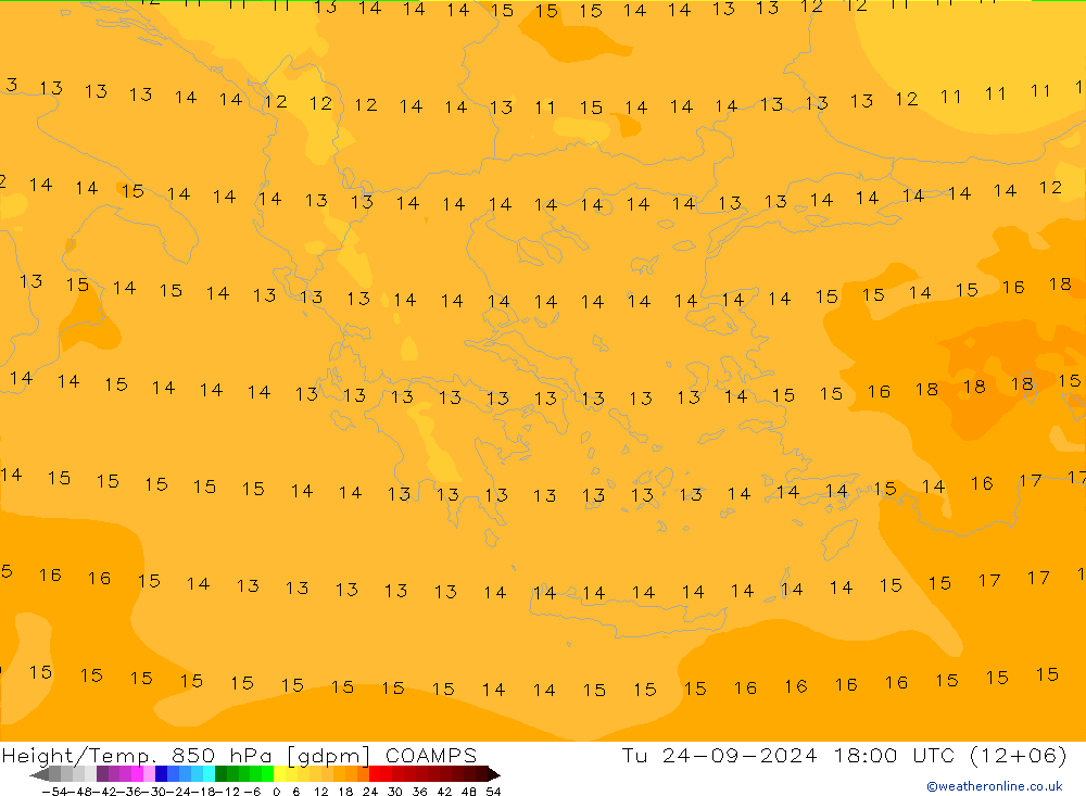 Height/Temp. 850 hPa COAMPS Di 24.09.2024 18 UTC