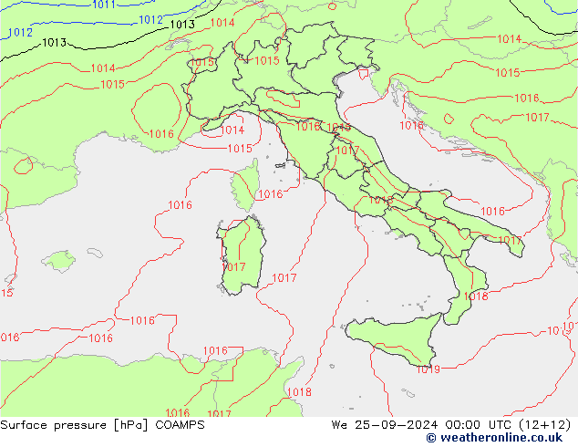 Presión superficial COAMPS mié 25.09.2024 00 UTC