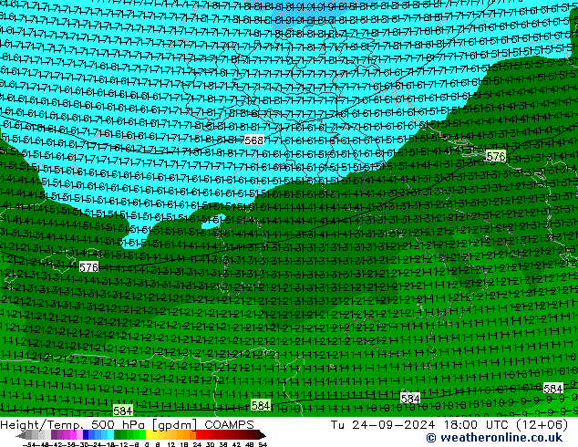 Geop./Temp. 500 hPa COAMPS mar 24.09.2024 18 UTC