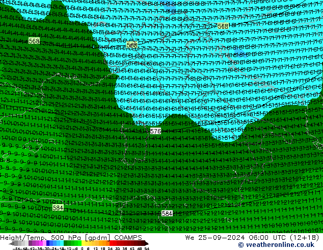 Yükseklik/Sıc. 500 hPa COAMPS Çar 25.09.2024 06 UTC