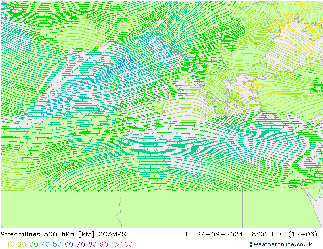 Linea di flusso 500 hPa COAMPS mar 24.09.2024 18 UTC