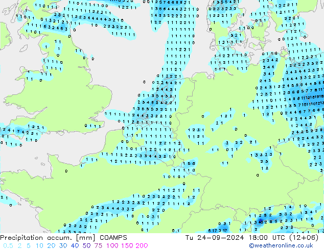 Precipitation accum. COAMPS Út 24.09.2024 18 UTC