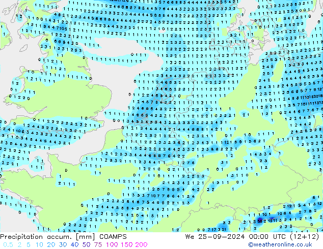 Precipitation accum. COAMPS Qua 25.09.2024 00 UTC