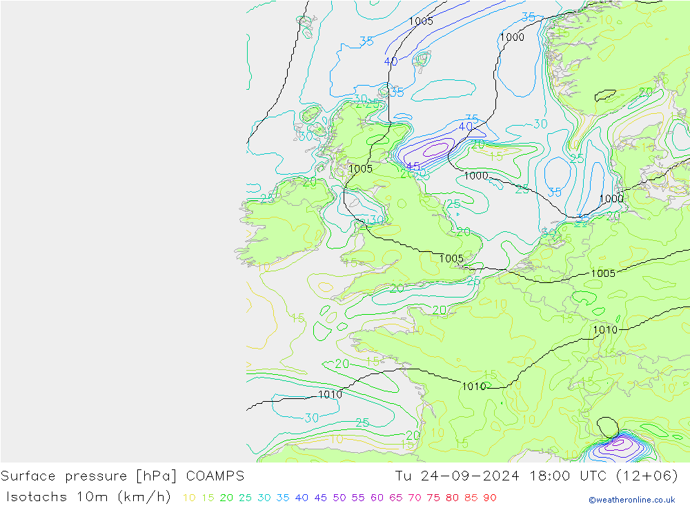 Isotachs (kph) COAMPS mar 24.09.2024 18 UTC