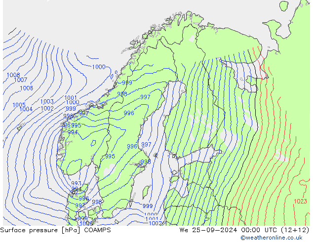 Surface pressure COAMPS We 25.09.2024 00 UTC