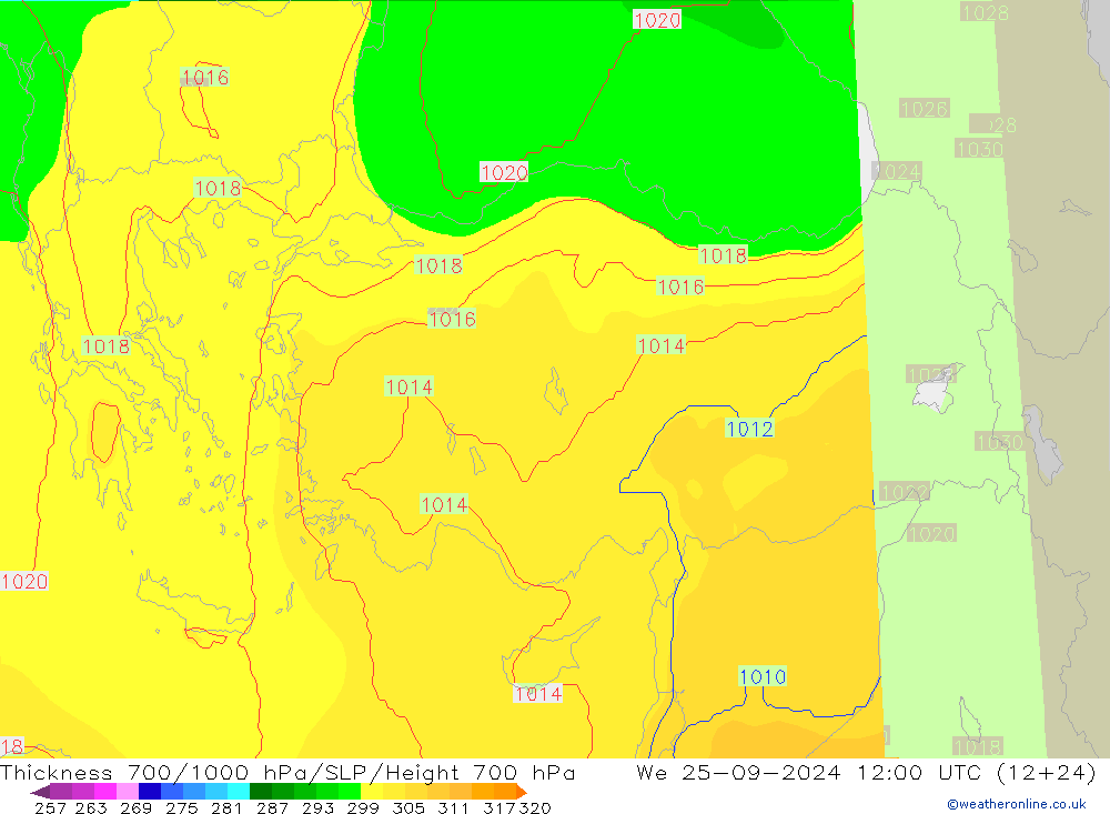 700-1000 hPa Kalınlığı COAMPS Çar 25.09.2024 12 UTC