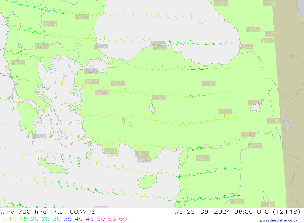 Viento 700 hPa COAMPS mié 25.09.2024 06 UTC