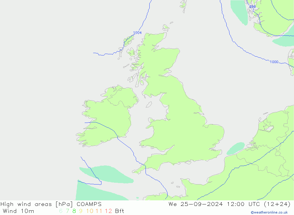 High wind areas COAMPS mer 25.09.2024 12 UTC