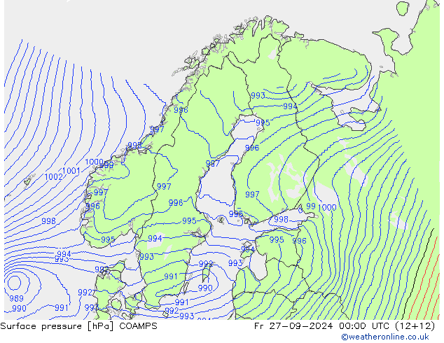 Presión superficial COAMPS vie 27.09.2024 00 UTC