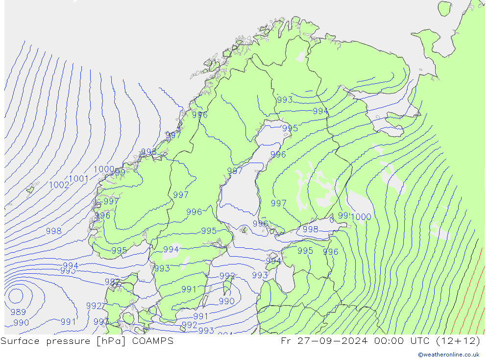 Pressione al suolo COAMPS ven 27.09.2024 00 UTC