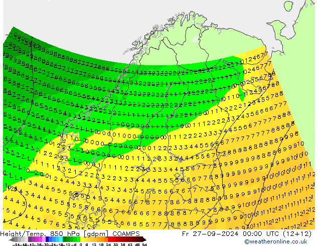 Height/Temp. 850 hPa COAMPS ven 27.09.2024 00 UTC