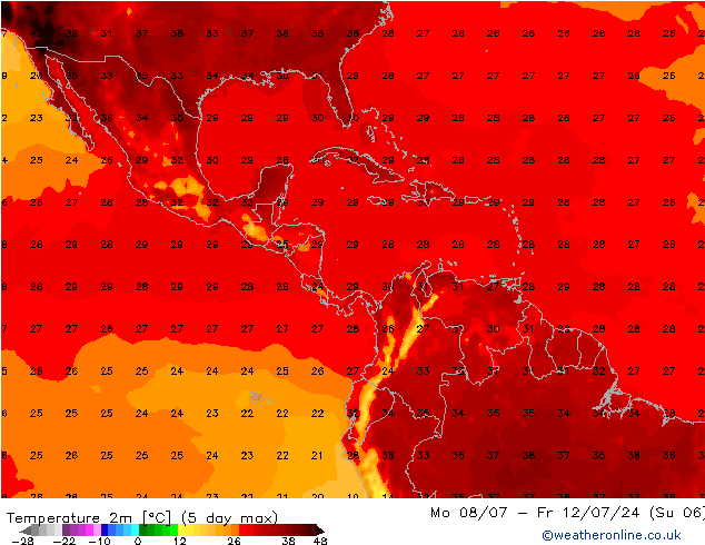 Temperatuurkaart (2m) GFS vr 12.07.2024 06 UTC