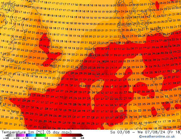 Temperatuurkaart (2m) GFS za 03.08.2024 06 UTC