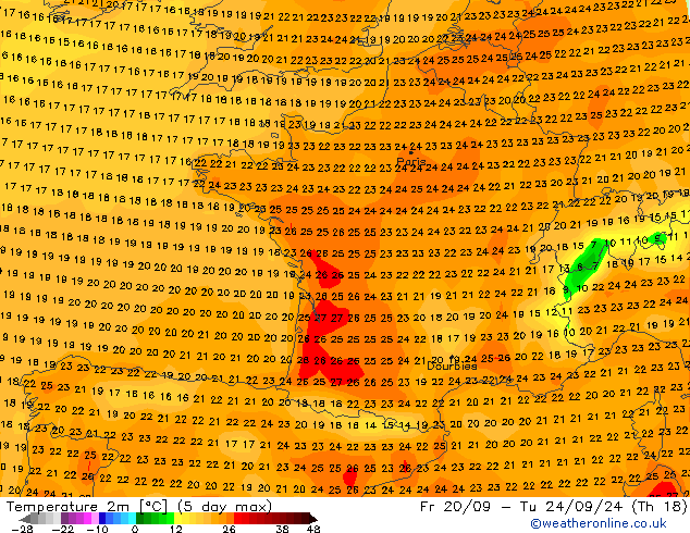 Sıcaklık Haritası (2m) GFS Sa 24.09.2024 18 UTC