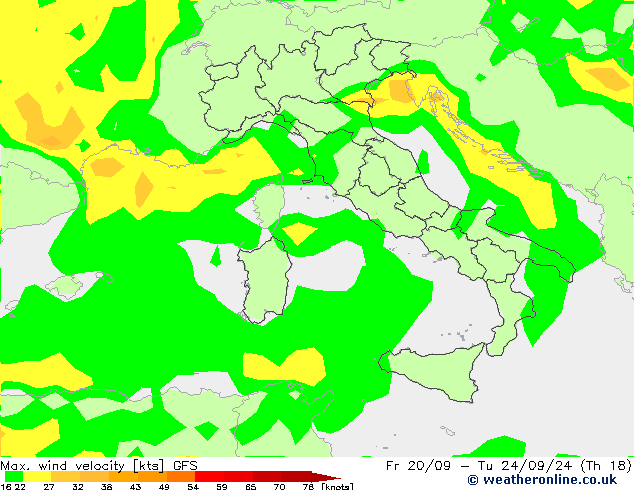 Max. wind velocity GFS Fr 27.09.2024 18 UTC