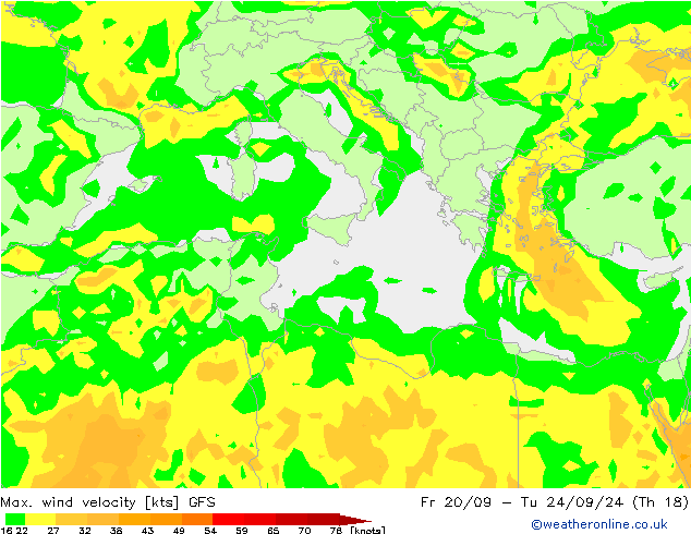 Max. wind velocity GFS  01.10.2024 18 UTC