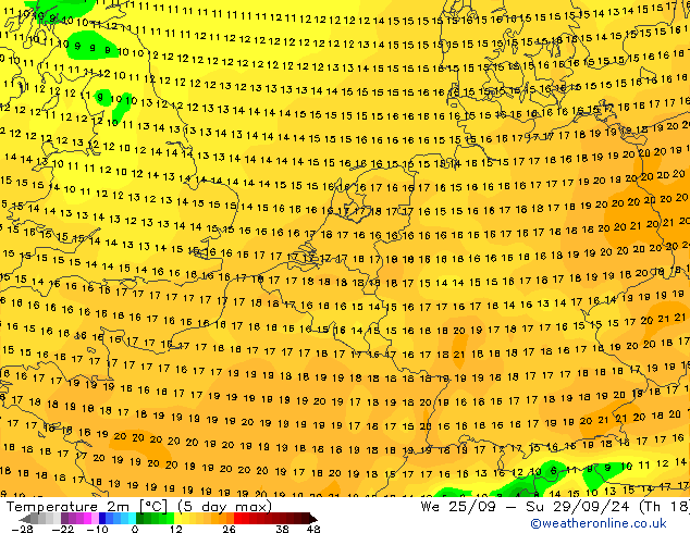 Temperaturkarte (2m) GFS Mi 25.09.2024 12 UTC