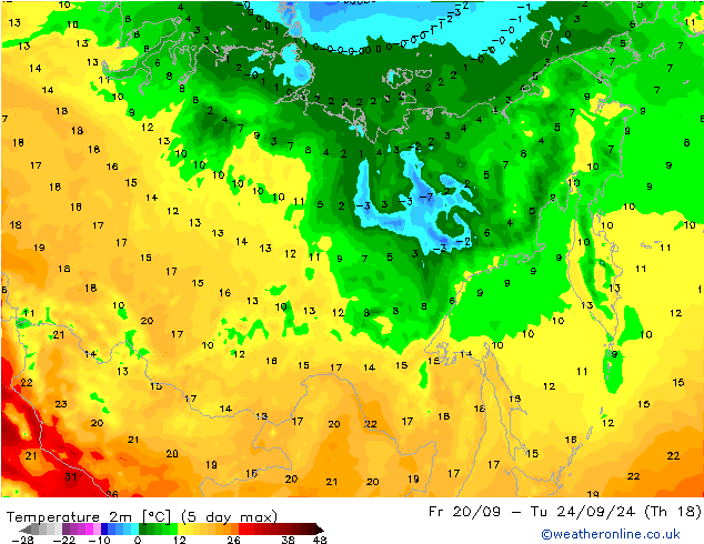 Temperaturkarte (2m) GFS Sa 21.09.2024 12 UTC