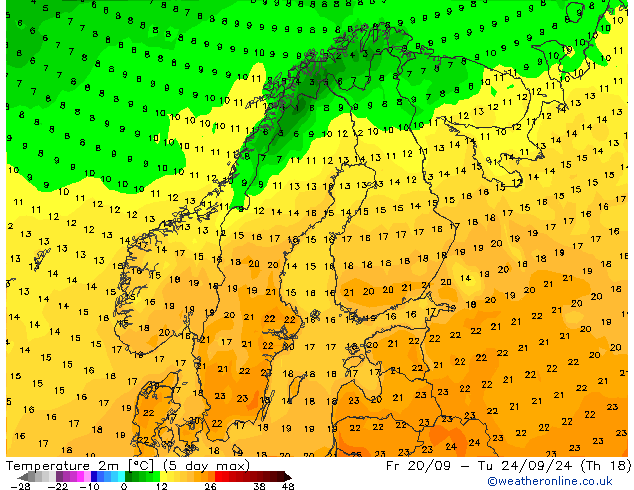 Temperature (2m) GFS Sa 21.09.2024 06 UTC