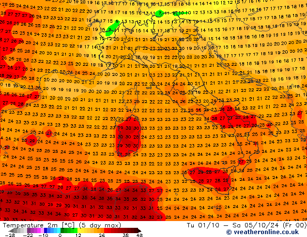 Temperature (2m) GFS We 25.09.2024 00 UTC