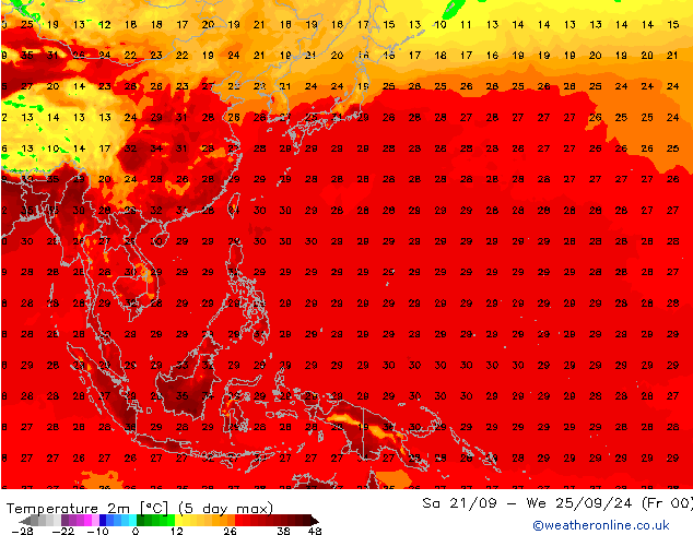 Temperatuurkaart (2m) GFS do 03.10.2024 12 UTC