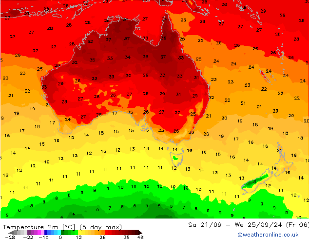 Temperature (2m) GFS Th 26.09.2024 06 UTC