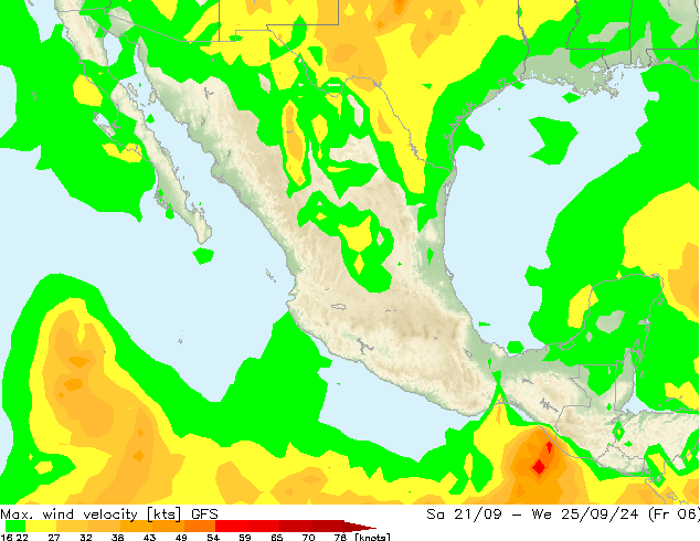 Max. wind velocity GFS vie 20.09.2024 12 UTC