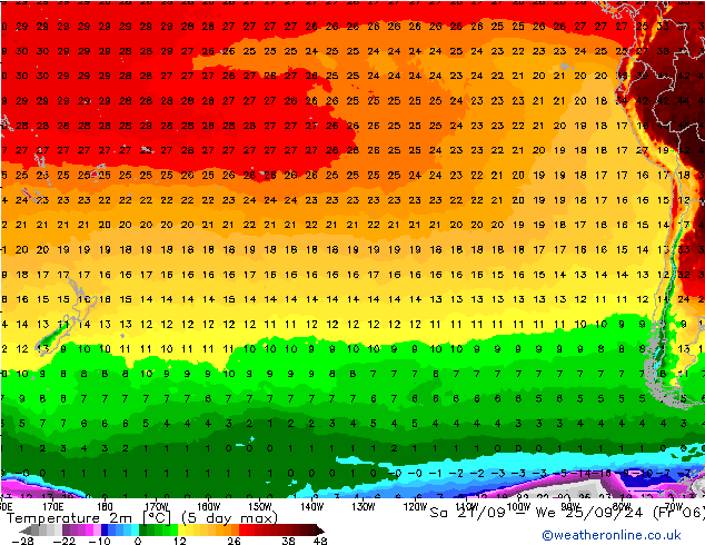 mapa temperatury (2m) GFS nie. 22.09.2024 12 UTC